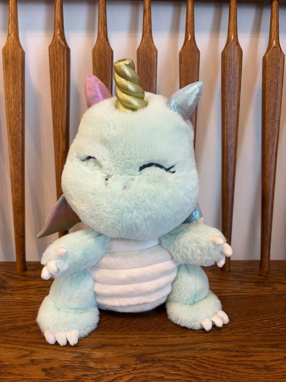 FAO Schwarz Mint Green Dragon Unicorn Plush Stuffed Animal 11 Inches